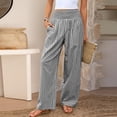 thumbnail image 7 of Women's Boho Chic Gingham Trousers with Elastic Smocked Waists and Flowy Wide Legs Cute Casual Trousers with Pockets Black L, 7 of 7