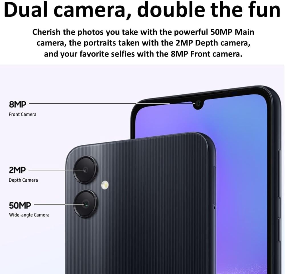 Open Box Samsung Galaxy A05 4G LTE 128GB 4GB RAM | Factory GSM Unlocked Dual SIM International Version Cell Phone | Black