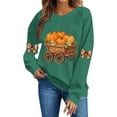 thumbnail image 3 of DeeHomeMo Pumpkin Harvest Cart Print Women Pullover Sweatshirt Wide Round Neck Long Sleeve Regular Fit Bow Applique On Sleeves For Fall Daily Casual Outing Army Green,L, 3 of 6