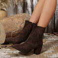 thumbnail image 2 of AVRNLIQ Womens Brown Flock Ankle Boots - Block Heel, Pointed Toe, Side Zip Closure, Size 36 - Comfortable for Daily/Office Wear, Stylish Suede-Like Vibe, 2 of 9