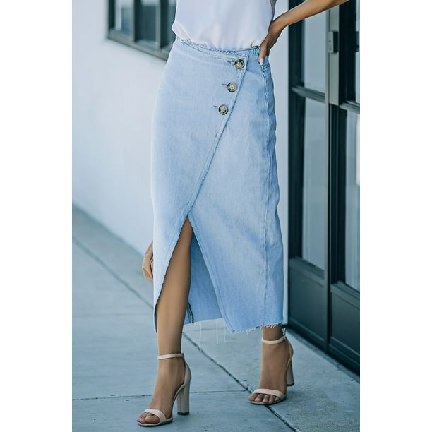 Denim wrap maxi skirt cheap