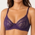 thumbnail image 2 of Womens Lace Bra No Underwire Irregular Trim Mesh Breathable Comfortable Push Up Bra Purples L, 2 of 6
