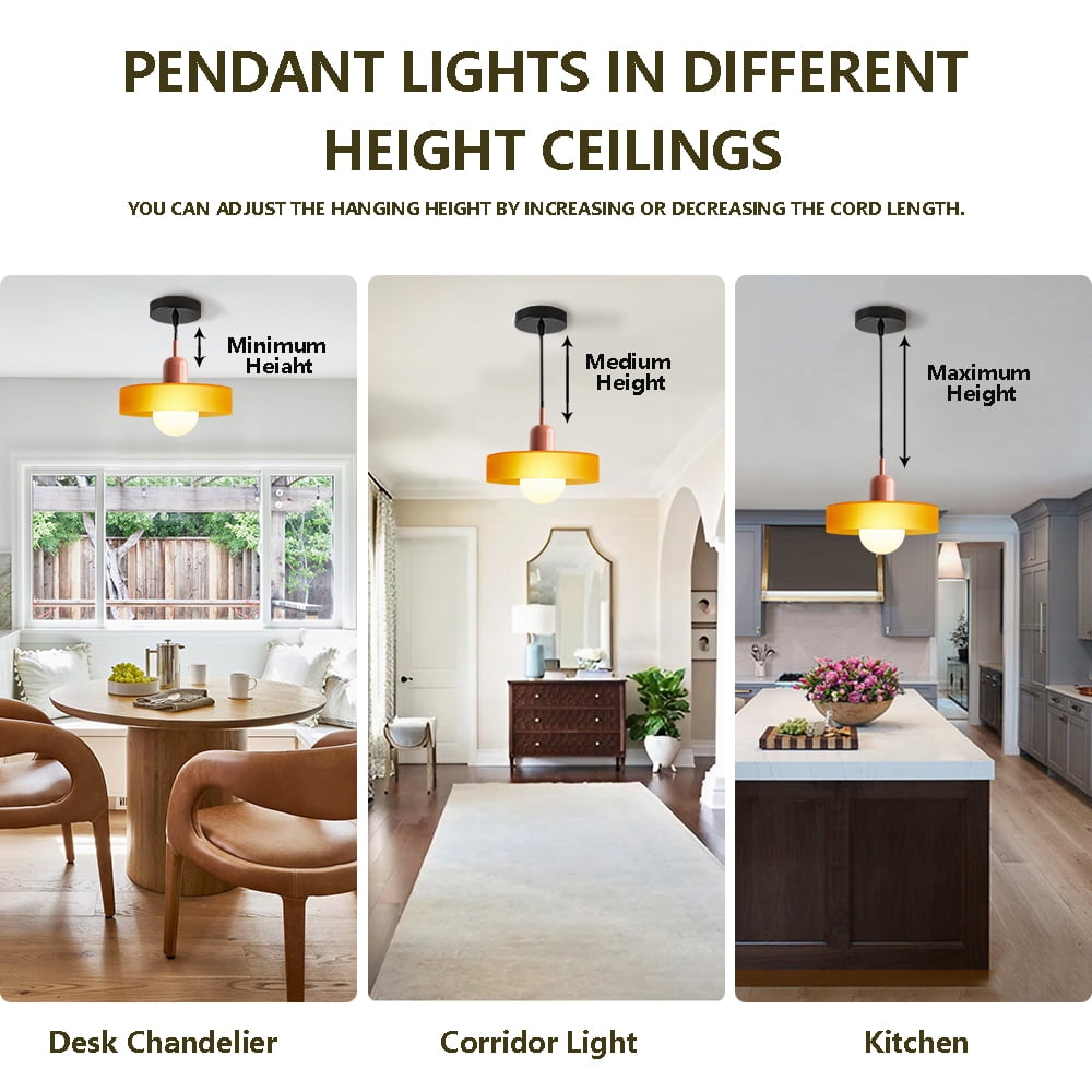 Mid Century Pendant Light: Modern Ceiling Pendant Lamp for Kitchen Island : Small Glass Hanging Light Fixtures for Diningroom