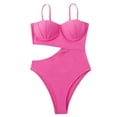 thumbnail image 1 of Nuevo traje de baño de una pieza de color sólido para mujer, sexy, con patrón de plástico, empalme adelgazante, 1 of 5