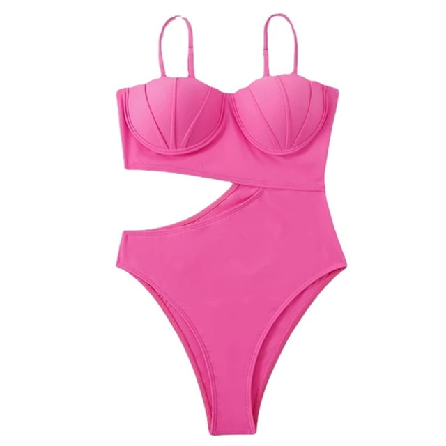 Nuevo traje de baño de una pieza de color sólido para mujer, sexy, con patrón de plástico, empalme adelgazante