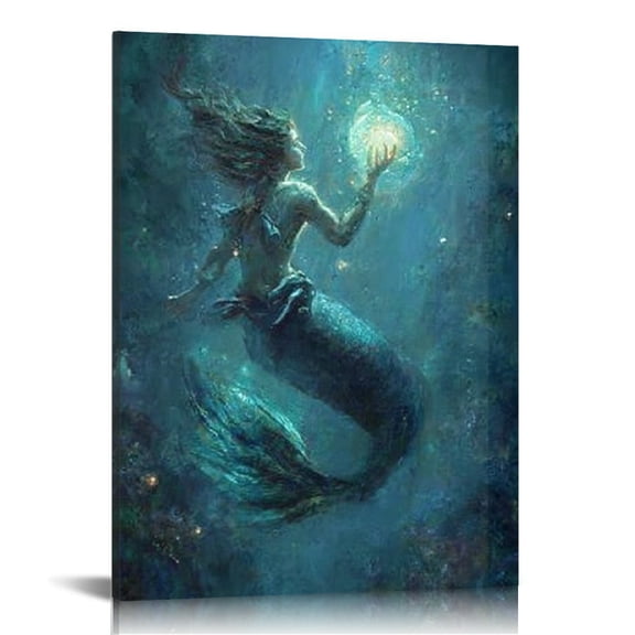 RKSupls Vibrant Mermaid Canvas Wall Art, Canvas Prints Wall Art for Living Room Bedroom Entryway Office, Art Print Painting for Valentine's Day Home Decorations,12x16in