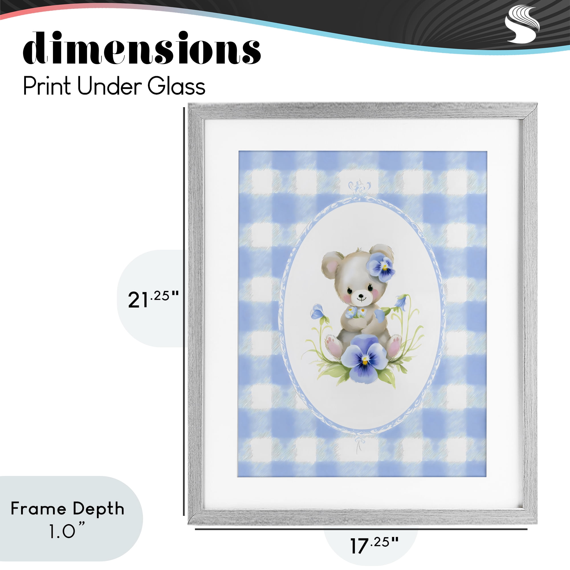 Stupell Industries Little Bear Blue Gingham Gray Framed Print Under Glass, design by Arlington Prints