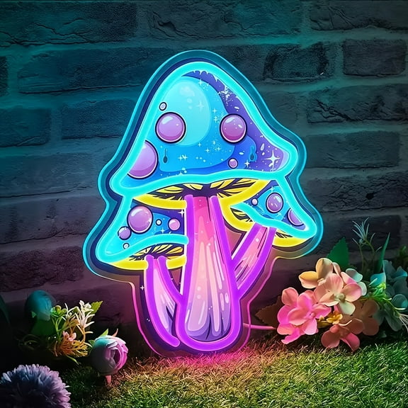 1pc Vibrant Neon Mushroom LED Wall Light - Dimmable USB-Powered Multi-Color Plastic Art for Bedroom, Game Room, Teens/Man Cave, Bright Durable Decor