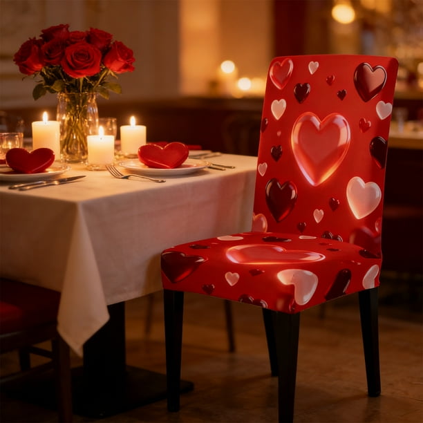 Funda de Silla de Comedor de Poliéster Elástica, con Correa Elástica Roja y Rosa, Resistente a Las Arrugas, Antideslizante, Lavable, para Comedor, Oficina, Decoración Del Hogar, Funda de Asiento de 2