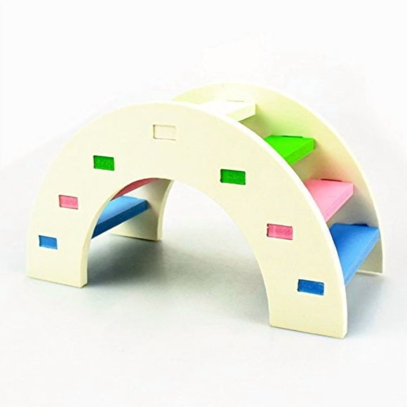 Hamster Toy Rainbow Bridge Seesaw - Small Pet Animals Wood Bridge Climb Playground Gift for Dwarf Syrian Hamsters Mice Rat (White)