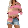 thumbnail image 2 of Qepwscx Casual Womens Long Sleeve Button Up Tops Stripe Print Collar Neck Shirts Going Out Tops T-Shirts Blouses Fall Spring Sweatshirt Basic Tees Loose Fits for Women, 2 of 6