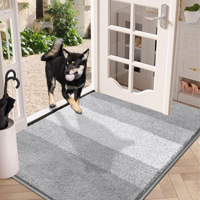 Tapis d'Entrée Intérieur Tapis de Porte Antidérapant Absorbant Attrape-Boue Tapis LowProfile Tapis de Sol Intérieur Doux Lavable à la Machine Petits Tapis Tapis de Porte pour Entrée (‘‘x‘‘ Gris)