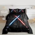 thumbnail image 2 of Lightsaber Comforter Set King Size 3D Neon Blue Red Bedding Set Geometric Sun Moon Round Quilt Set Teens Room Decor Fashion Vintage Stone Wall Duvet Insert,Black, 2 of 7