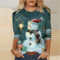 thumbnail image 2 of Bcresic Christmas Snowman Tshirt Womens Cute Xmas Gifts Funny 3D Print Crewneck Shirts Casual 3/4 Sleeve Tunic Tops Funny Santa Graphic Pullover Top Trendy Xmas Holiday Gifts Tees,#01_Blue,Small, 2 of 5