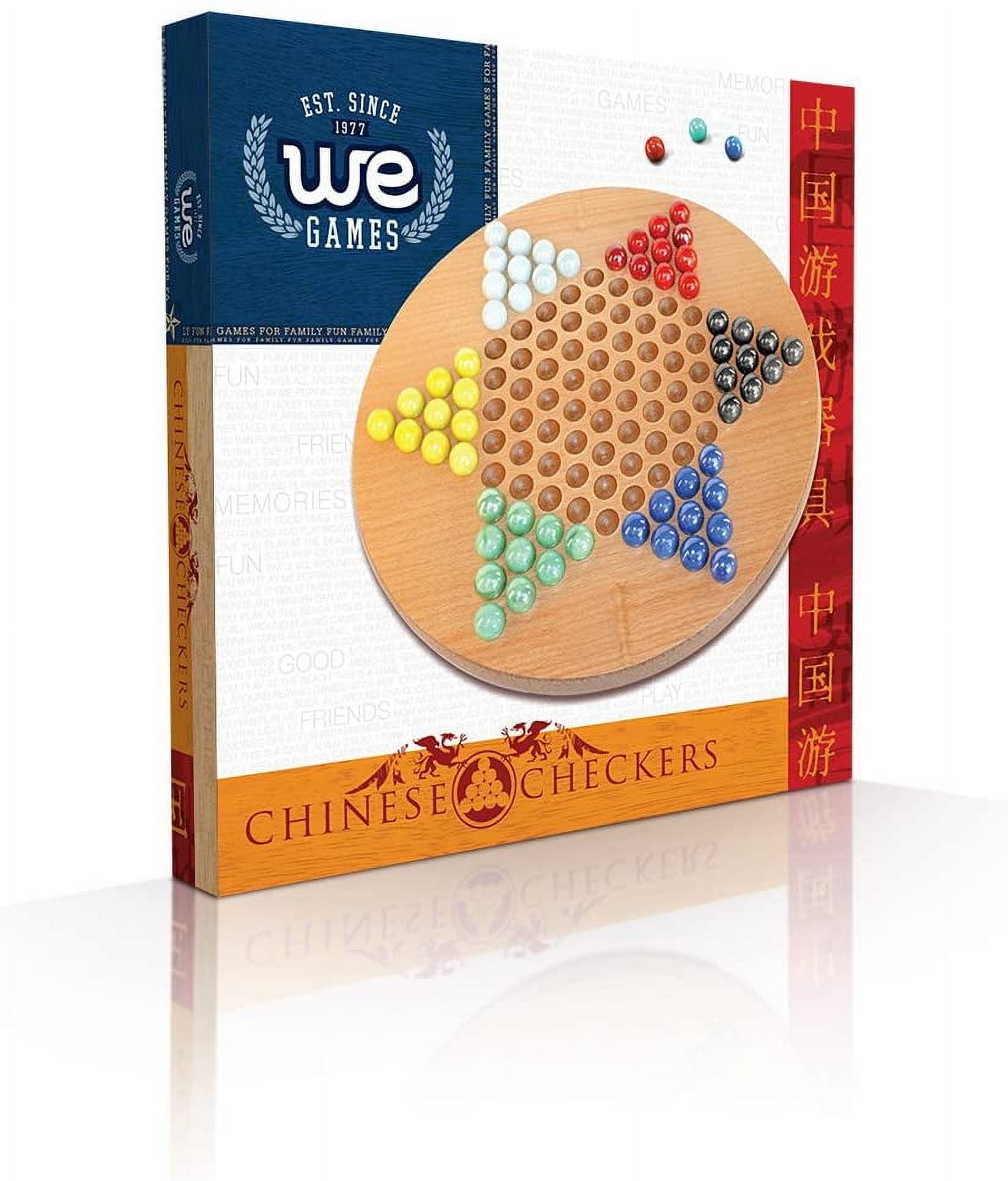 WE Games Solid Wood Chinese Checkers Board Game Set with Glass Marbles, 11.5 inches
