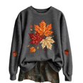 thumbnail image 3 of Womens Crew Neck Graphic Sweatshirts Trendy Maple Leaf Printed Long Sleeve Pullovers Causal Fall Loose Fit Tops Tshirts Dark Gray S, 3 of 6