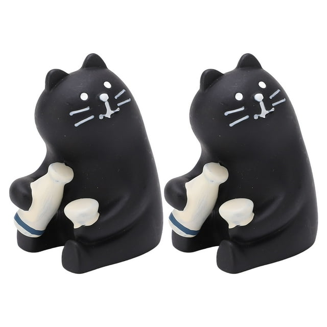 BuyWeek Figura de Gato Negro, 2 Piezas de Dibujos Animados Lindo Gato Estatua Ornamento Resina Miniatura Gato esculturas Animales Figuras para decoración del hogar