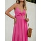thumbnail image 4 of Vestido largo CUPSHE con cuello en V retorcido, sin mangas, rayón rosa intenso, 4 of 8