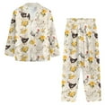 thumbnail image 2 of DISNIMO Rooster Flower Printed Womens 2 Piece Pajama Sets Long Sleeve Top Wide Leg Pants Button Up Lounge Wear Sets Oversized Comfywear Loose Fit Nightwear with Pockets, XL, 2 of 7