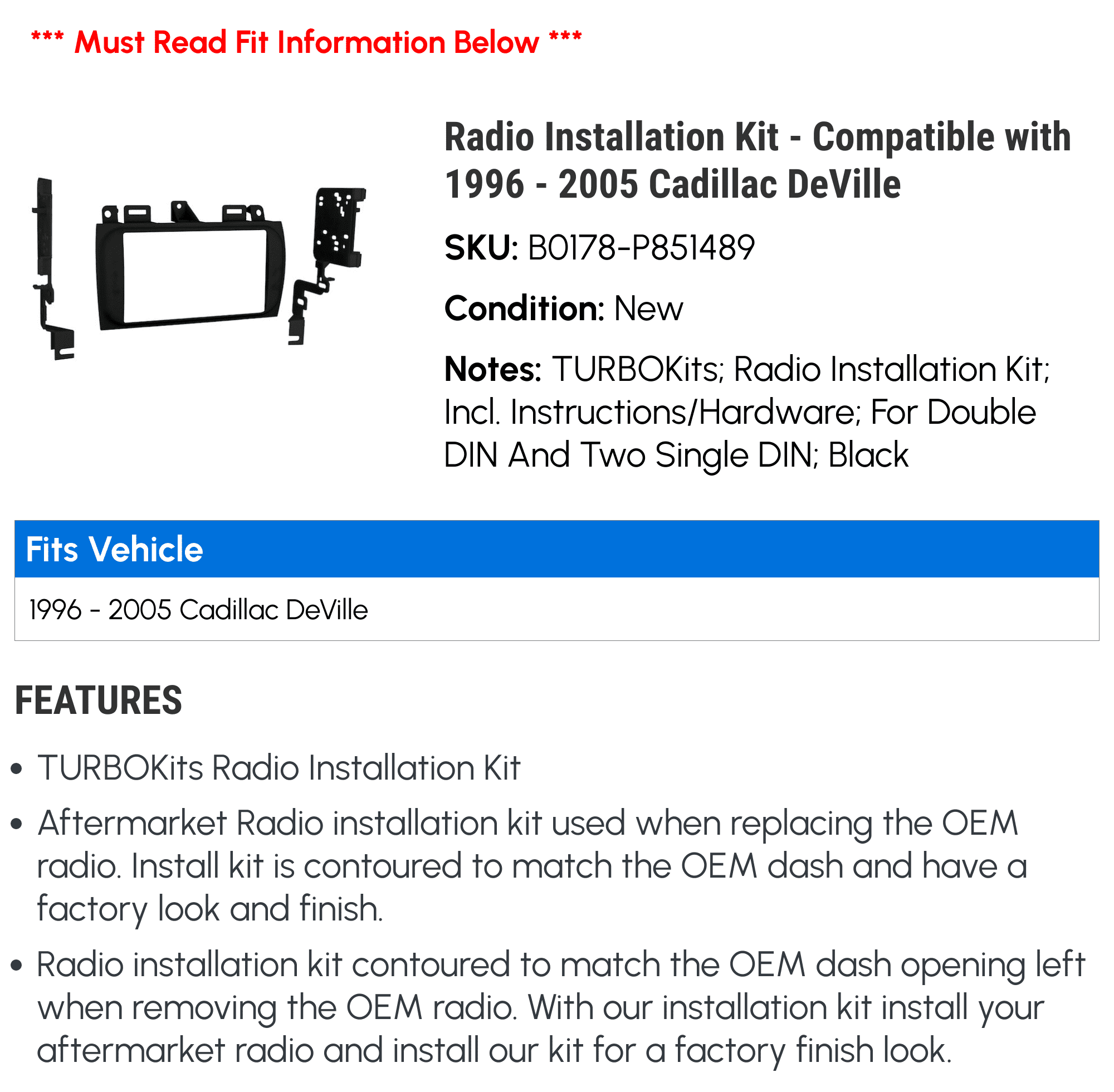 Dash Kit Combo For 1996-1999 Cadillac Deville – Single/Double Din Stereo Install