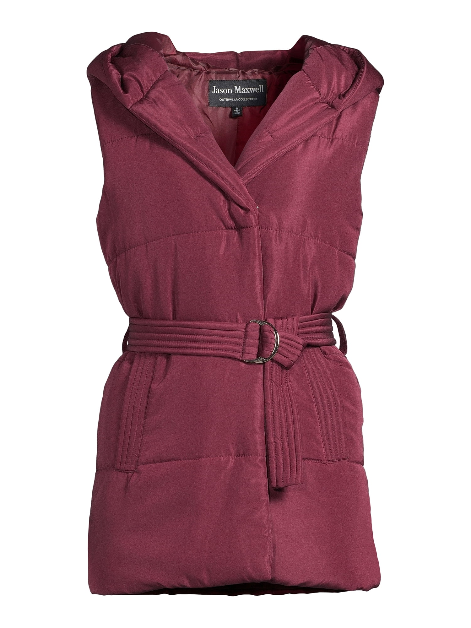 Jason Maxwell Women's Belted Puffer Vest with Hood