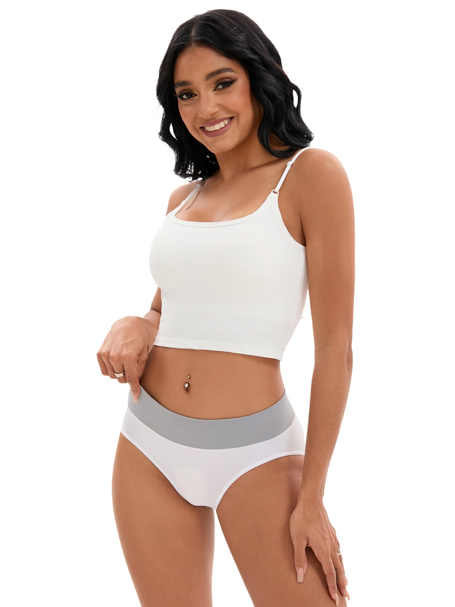 Unique Bargains Women's Mid-Waisted Color-Block Panties Full Coverage Briefs L White