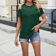 thumbnail image 3 of TKLPEHG Cold Shoulder Tops for Women Casual Lace Patchwork Round Neck Short Sleeve Elegant Shirts Solid Color Summer Ladies Blouses (Green,S), 3 of 9