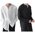 thumbnail image 2 of 2XL Camisa de hombre de moda Color sólido suelto irregular Casual largo Sl, 2 of 5