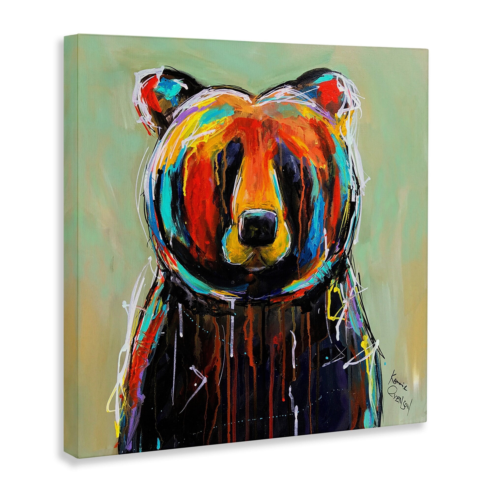 Stupell Industries Abstract Colorful Painted Black Bear Animals & Insects Painting Gallery Wrapped Canvas Art Print Wall Art, 36 x 36
