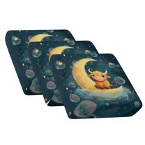 TSOVTHRID Couch Cushion Covers, Stretch Sofa Couch Seat Slipcover for Dogs Washable Non-Slip Cushion Covers with Elastic Straps, Easy Install, Cute Highland Cattle Moon Star Print, 24x24 Inch