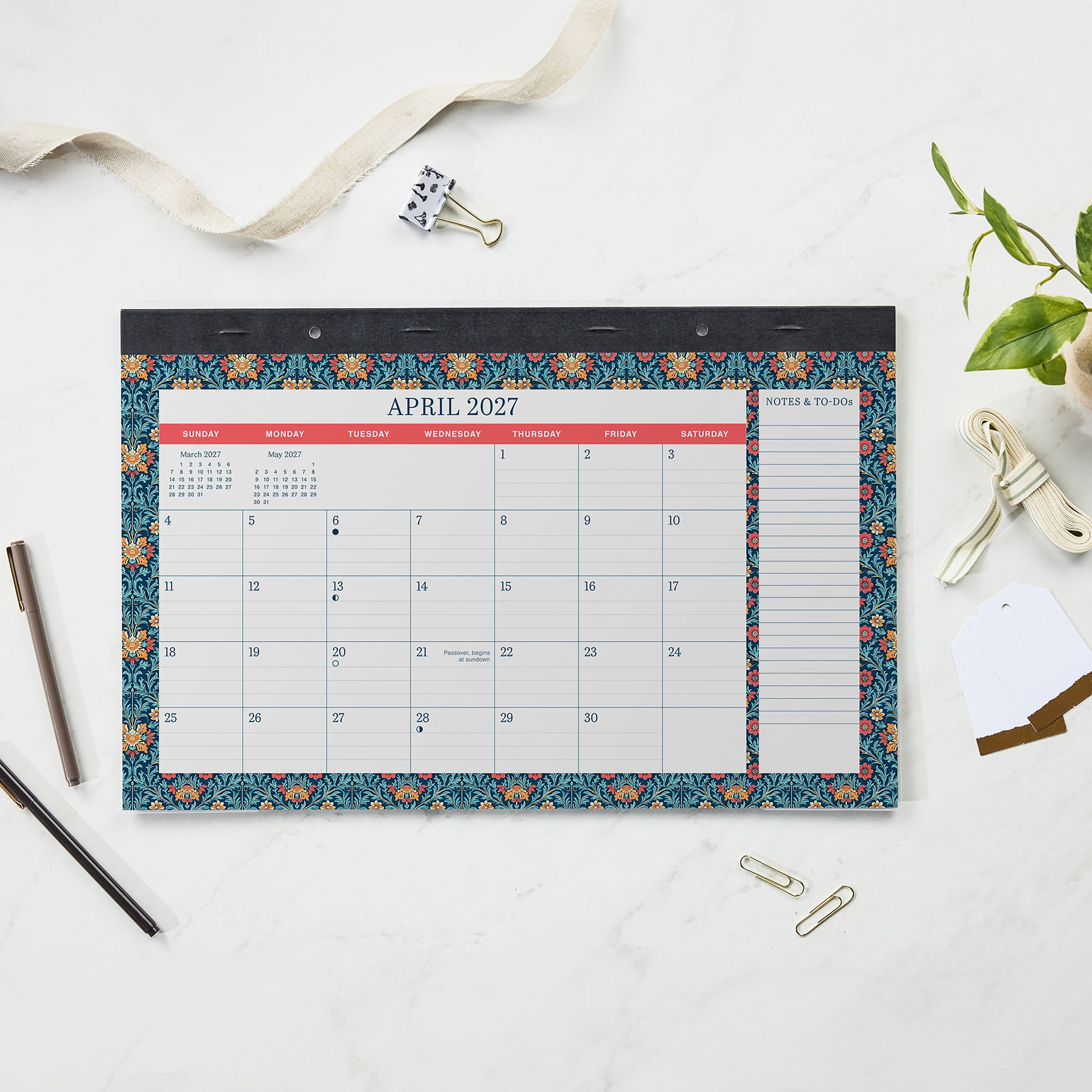 Pen+Gear Vintage Floral Desk Pad Calendar 2027, 17x11 Inches, January to December
