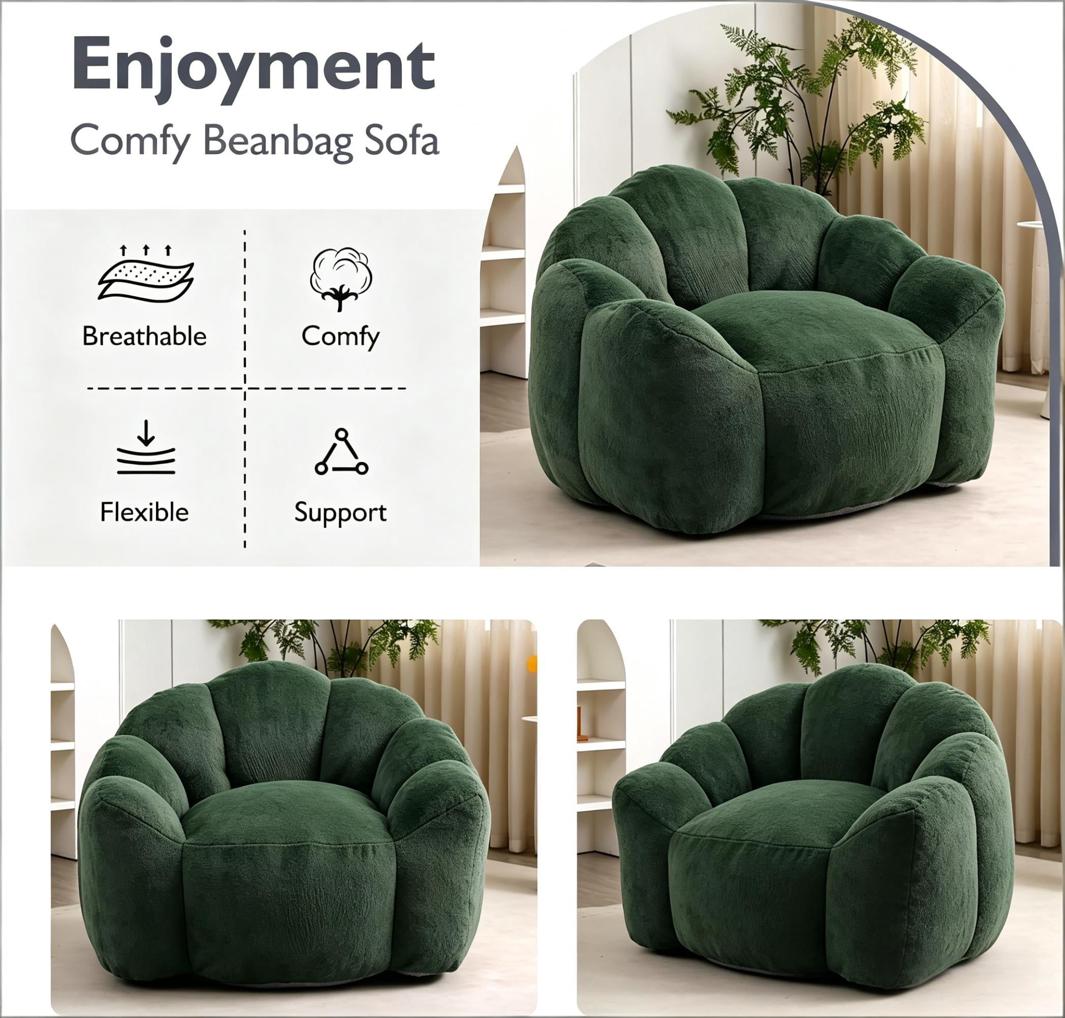 Howcool Adult Lotus Compression Bean Bag Sofa, No Assembly Easy to Move with Pull Ring for Living Room Bedroom