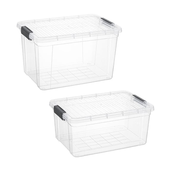 Superio Clear Storage Boxes with Lid, 2 Pack Plastic Container Bins for Organizing, Stackable Crates, BPA Free, Non Toxic, Odor Free, Organizers for Home, Office, School, and Dorm (36 and 49 Qt)