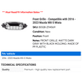 thumbnail image 2 of Front Grille - Compatible with 2016 - 2023 Mazda MX-5 Miata 2017 2018 2019 2020 2021 2022, 2 of 2