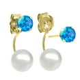 thumbnail image 2 of Gem Stone King 0.50 Ct Round Cabochon 4mm Blue Simulated Opal 14K Yellow Gold Stud Freshwater Pearl Earrings, 2 of 2