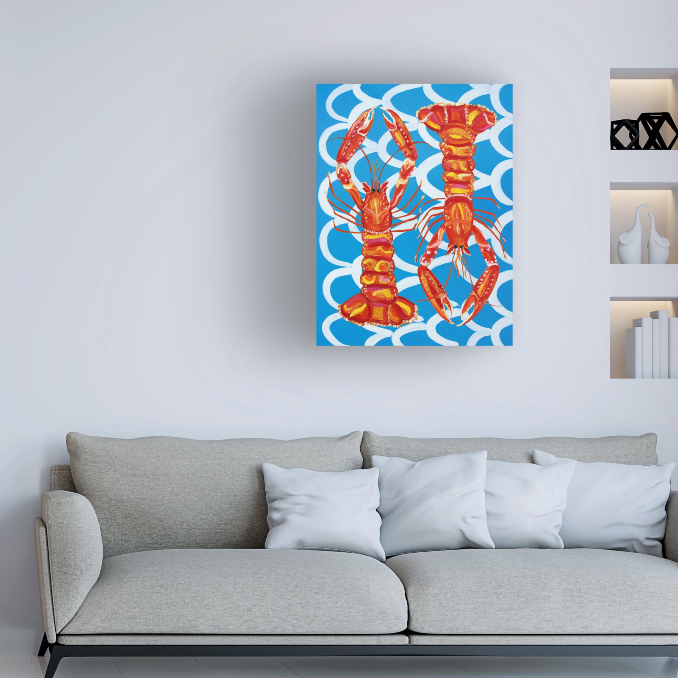 Trademark Fine Art Alice Straker  Langoustines On Blue Canvas Wall Art
