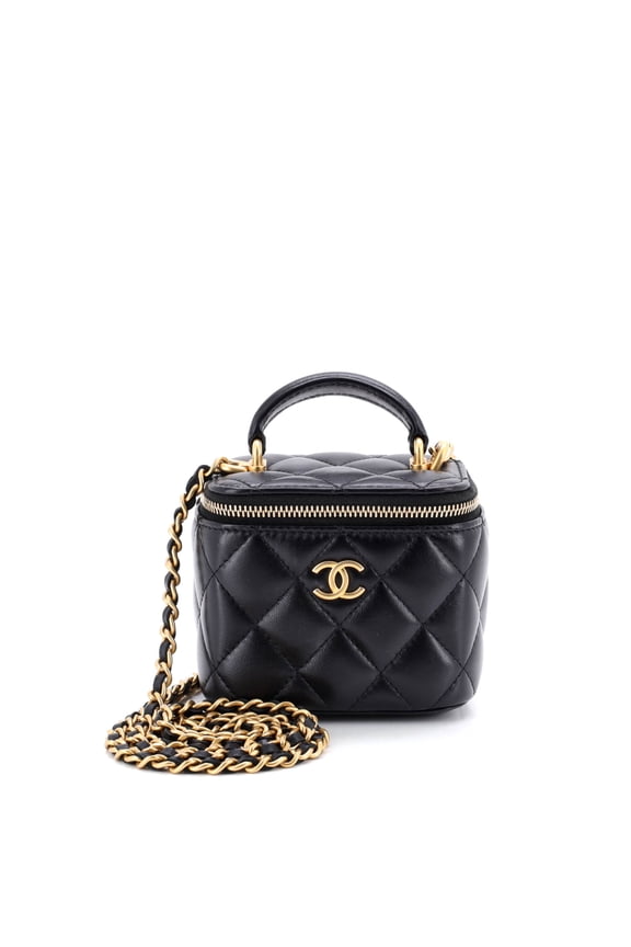 Pre-Owned Classic Top Handle Vanity Case with Chain Quilted Lambskin Mini By Rebag