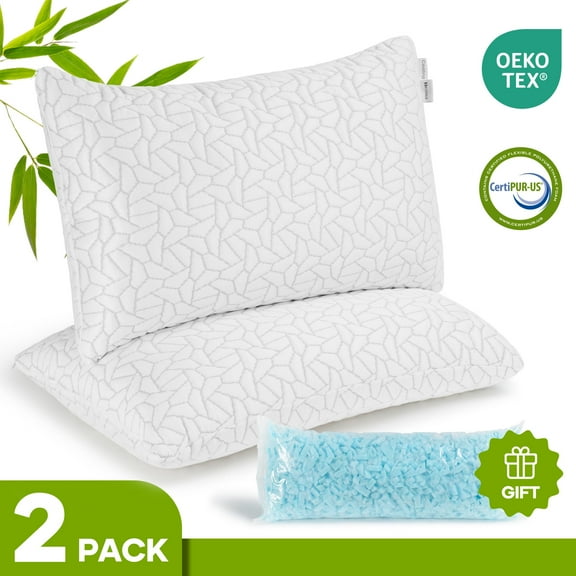 MARNUR Cooling Shredded Memory Foam Pillow Queen Set of 2, Adjustable Bamboo Shredded Pillow for Side, Back & Hot Sleepers