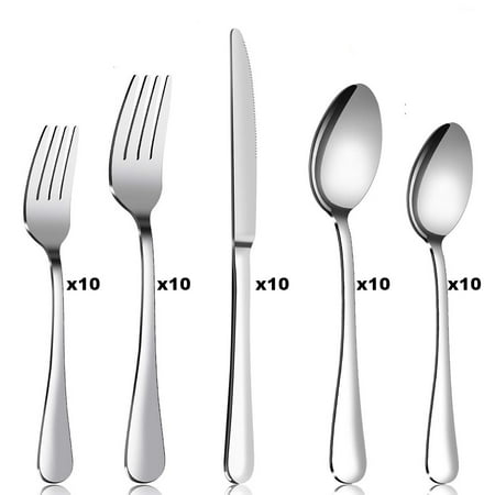 

50-piece Silverware Set Food Grade Stainless Steel Flatware Cutlery Set for Home Kitchen and Restaurant Mirror Polished Dishwasher Safe