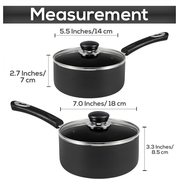Nonstick Saucepan Set, 1 Qt & 2 Qt Cooking Pots with Lids,  & Black, Multipurpose Kitchen Pots for Everyday Use