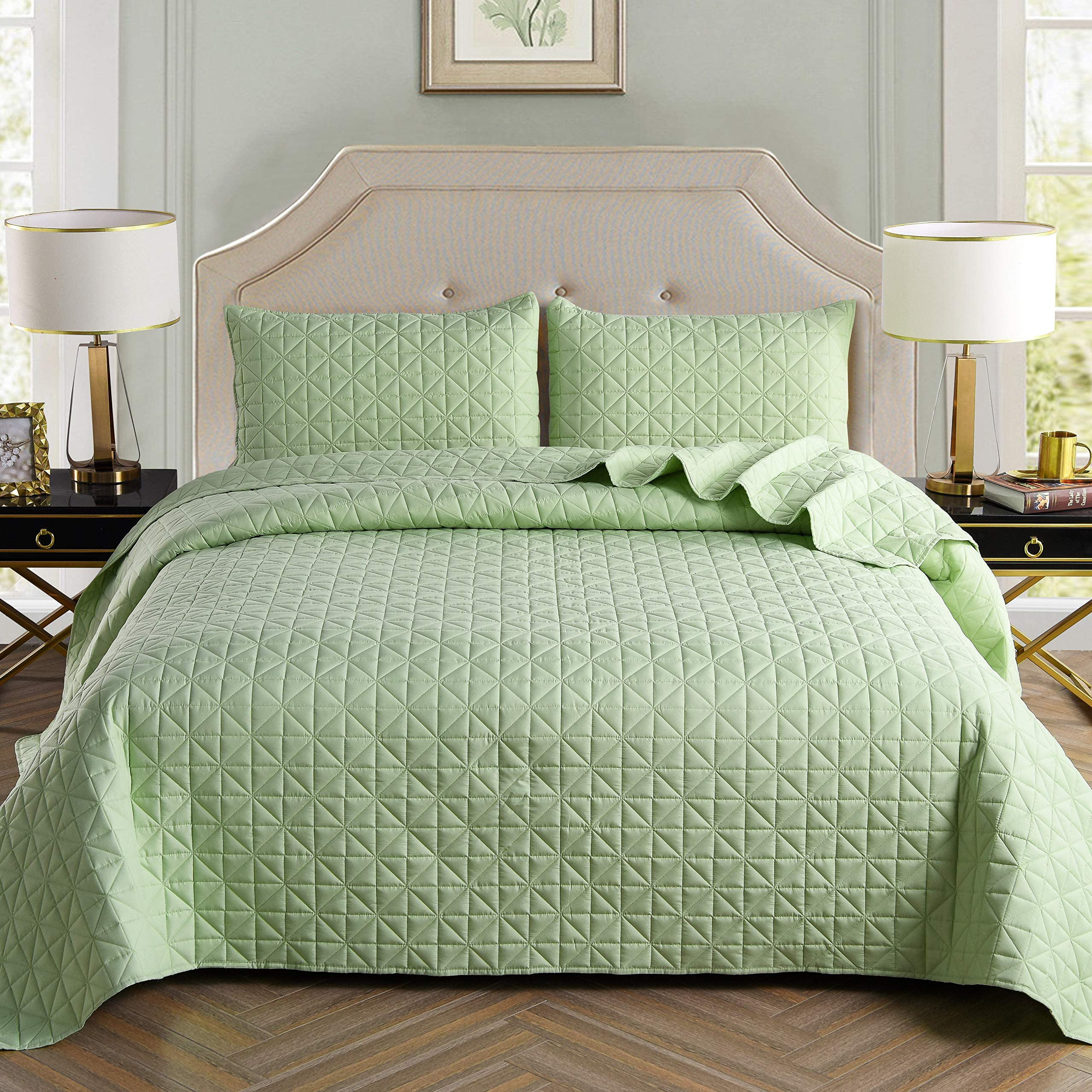 King Size Quilt Set With Pillow Shams, Seafoam Green Duvet Cover King