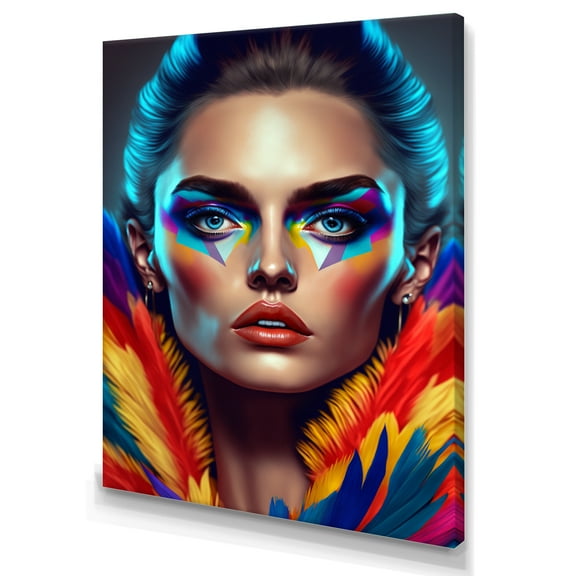 Designart Colorful Sensual Woman In Fur Coat III Canvas Wall Art