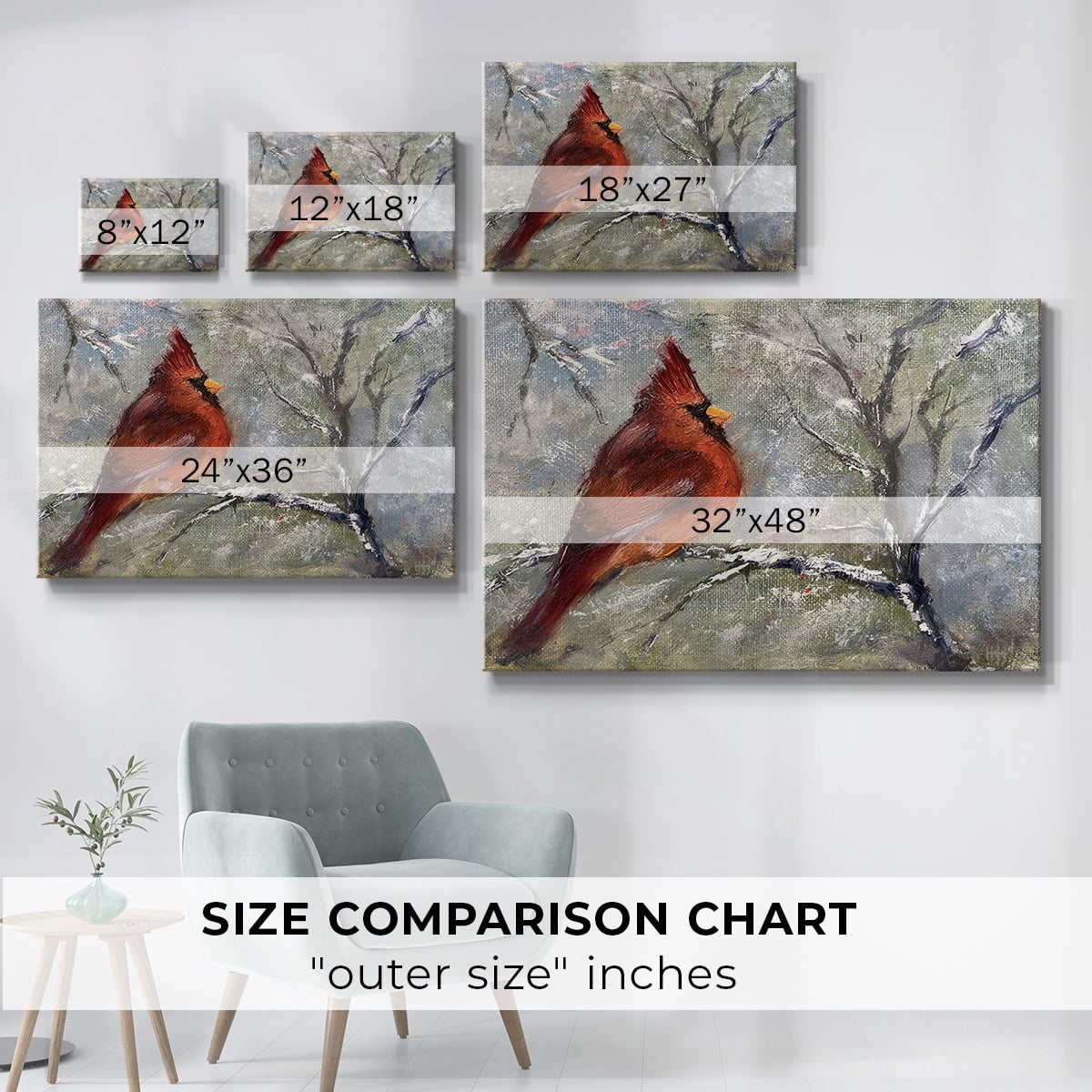 Cardinal in Snow II- Gallery Wrapped Canvas
