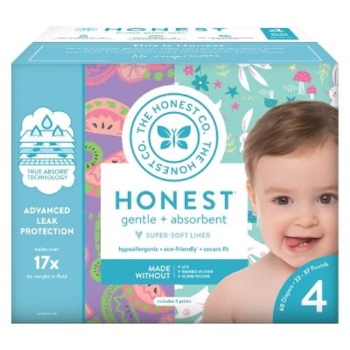 Honest Company Baby Diapers, Size 4, Pastel Tribal & Hearts, 60 Count