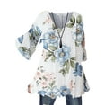 thumbnail image 1 of Daeful Tops Imprimé Floral Blouse V Cou Chemises Femmes en Vrac Swing Demi Manches Pull Blanc S, 1 of 6