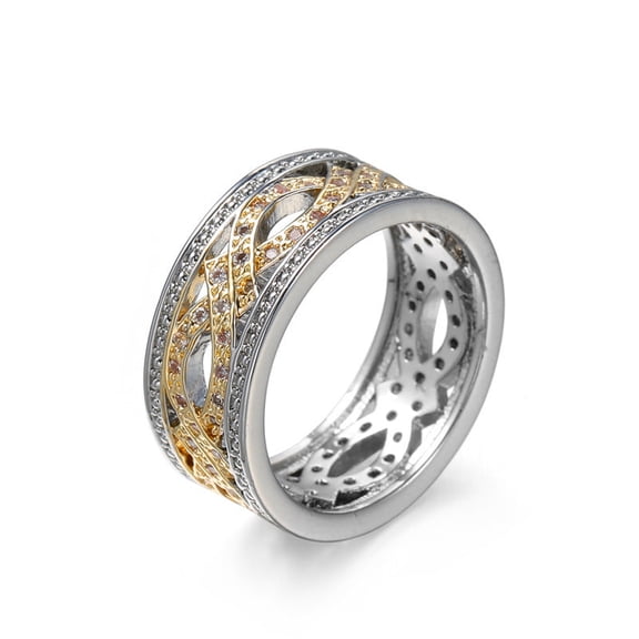 Unisex Two Tone Gold Zircon Ring Hollow Geometric Jewelry Copper Band For Men Women European Style Copper Ring