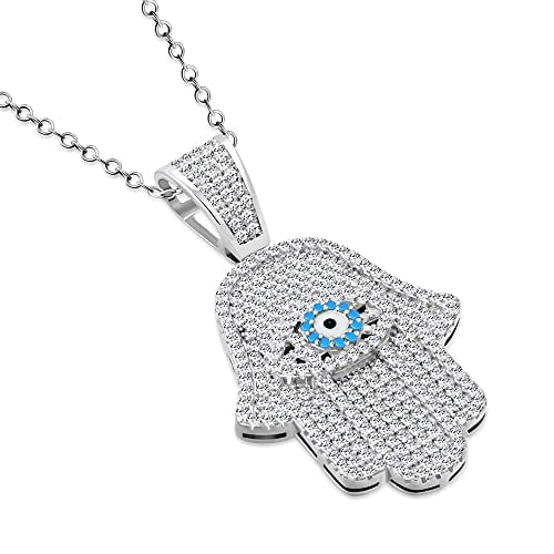 Comes with Black Jewelry Gift Box and 18 Inch Chain Hamsa Hand of Fatima Evil Eye Pendant with Cubic Zirconia Aniu 925 Sterling Silver Necklace for Women 