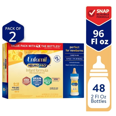 Enfamil NeuroPro Liquid Baby Formula, MFGM* 5-Year Benefit, Exclusive HuMO6 Immune Blend, 2 Fl Oz Bottle, 48 Count