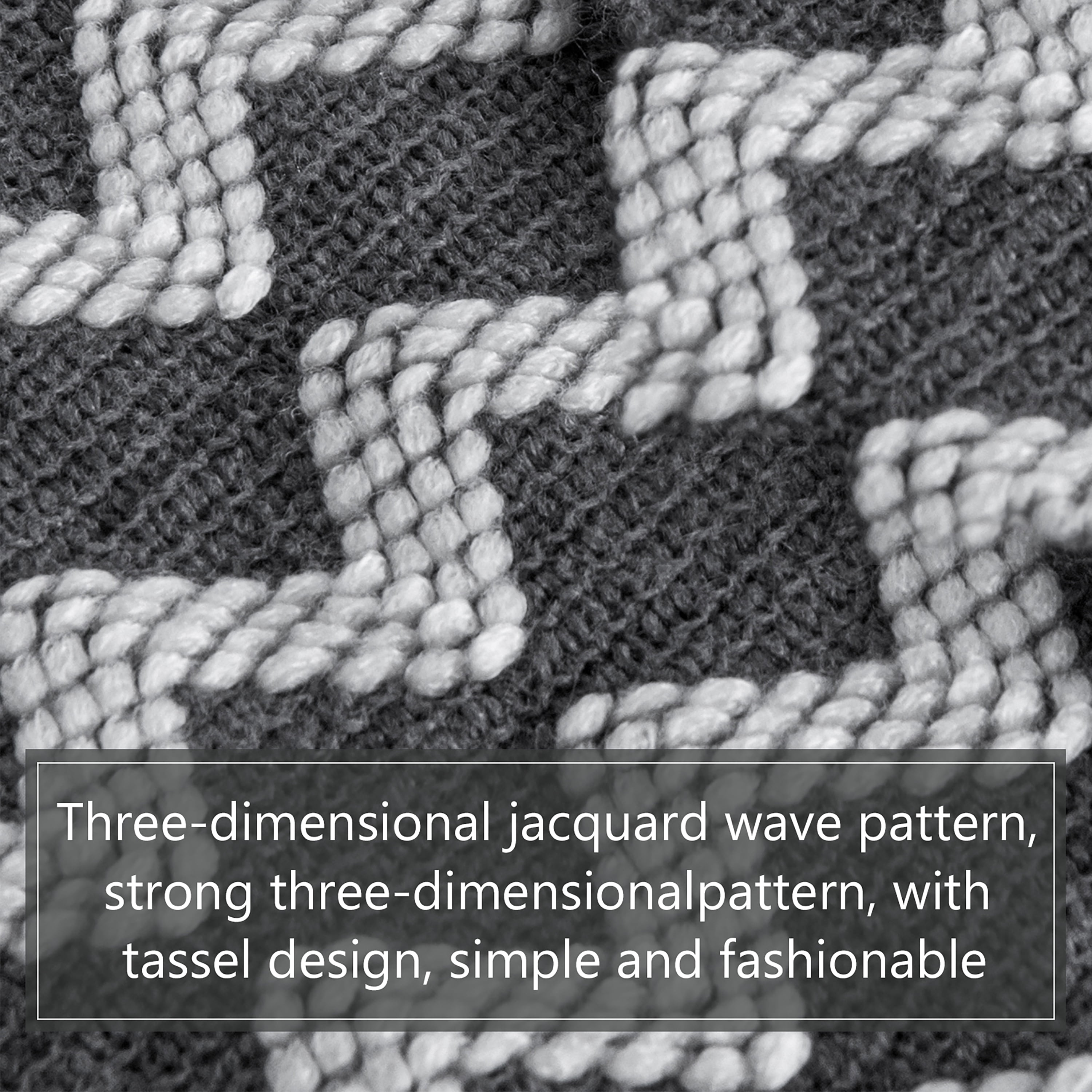 Ntbay Acrylic Knitted Throw Blanket with 7" Tassels, Lightweight and Soft Cozy Decorative Woven Blanket for Travel, Couch, Bed, Sofa, 51" x 67", Gray Wave