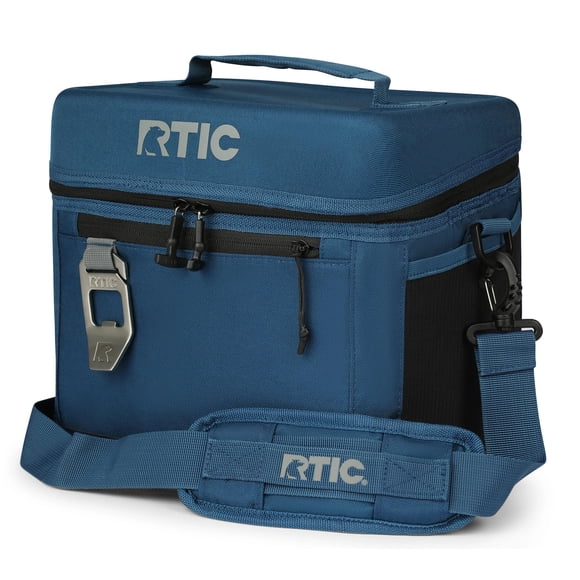 RTIC Enfriador diario de 15 latas, enfriamiento portátil con aislamiento de lados suaves para almuerzo, playa, bebidas, viajes, camping, picnic, para hombres y mujeres, azul marino